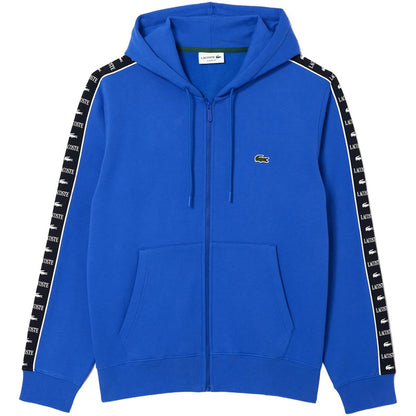 Sudadera Lacoste Azul Sh7457 Logos En Brazo Con Gorro