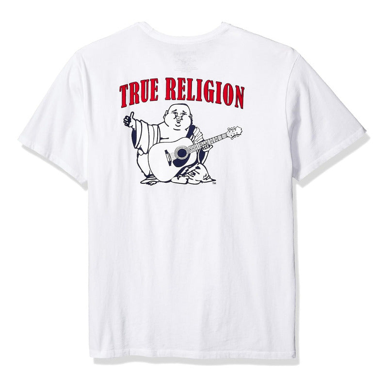 Playera True Religion Blanco Logo Rojo Animado Trasero True
