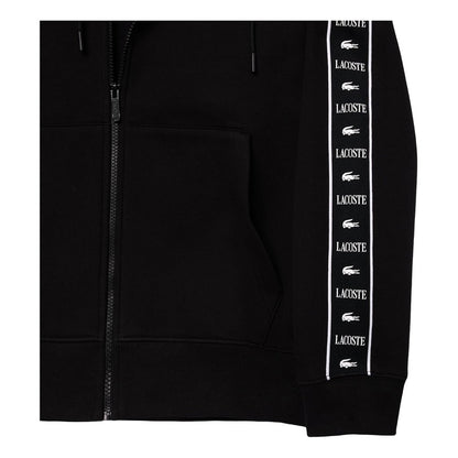 Sudadera Lacoste Negro Sh7457 Logos En Brazo Con Gorro