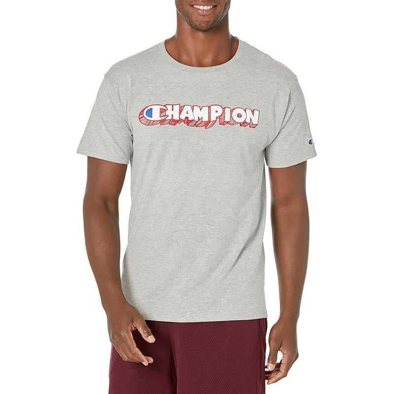 Camiseta Champion Clasica Gris Hombre Logo Algodon  Gt23h