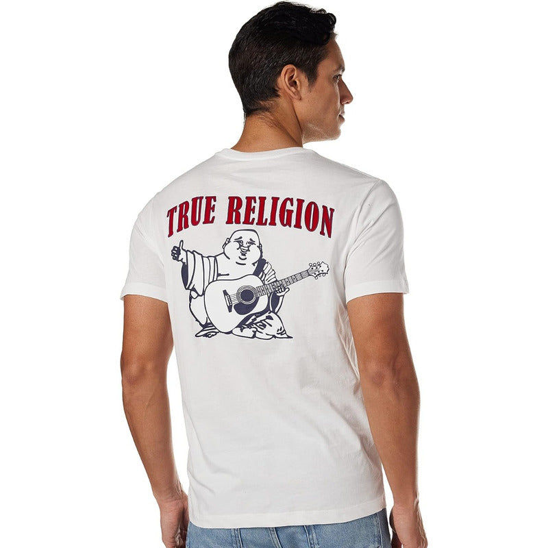 Playera True Religion Blanco Logo Rojo Animado Trasero True