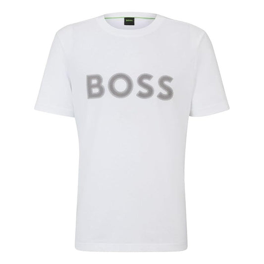 Playera Boss Men's Outlined Logo Crew Neck Blanco  B0cbw7p