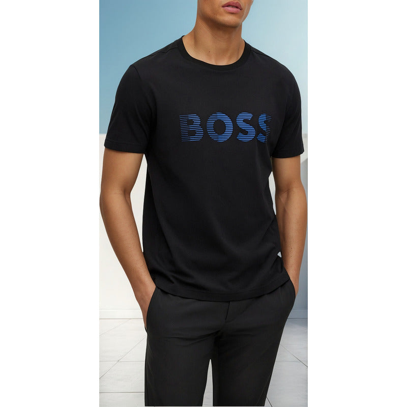 Playera Boss Logo Azul Rayado Original