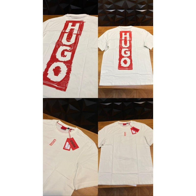 Playera Hugo Men's Beige Front Back Logo Icelan Red 50493996