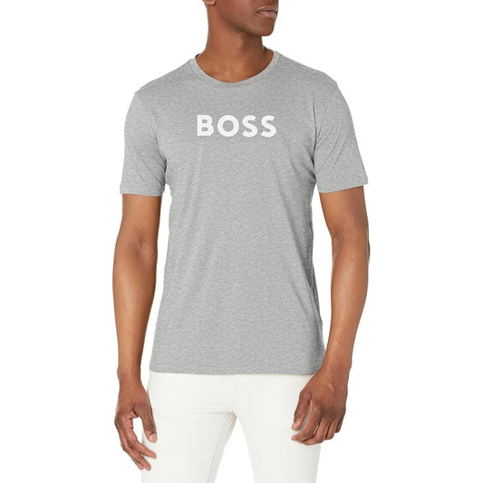 Playera Hugo Boss  Men's Big Logo Cotton Liso Cas Gris B0blf