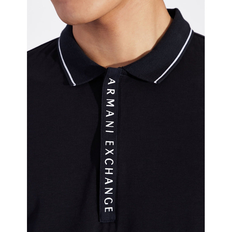 Playera Polo Armani Con Cierre Negro Elegante Slim Fit Justa