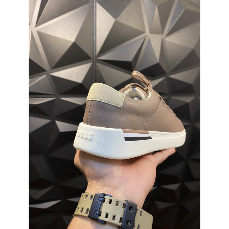 Tenis Hugo Boss Clint Smooth Piel Marron Claro 50 512177 (27) Mx