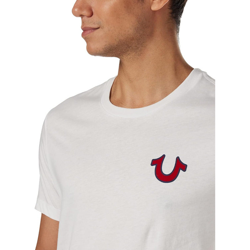 Playera True Religion Blanco Logo Rojo Animado Trasero True