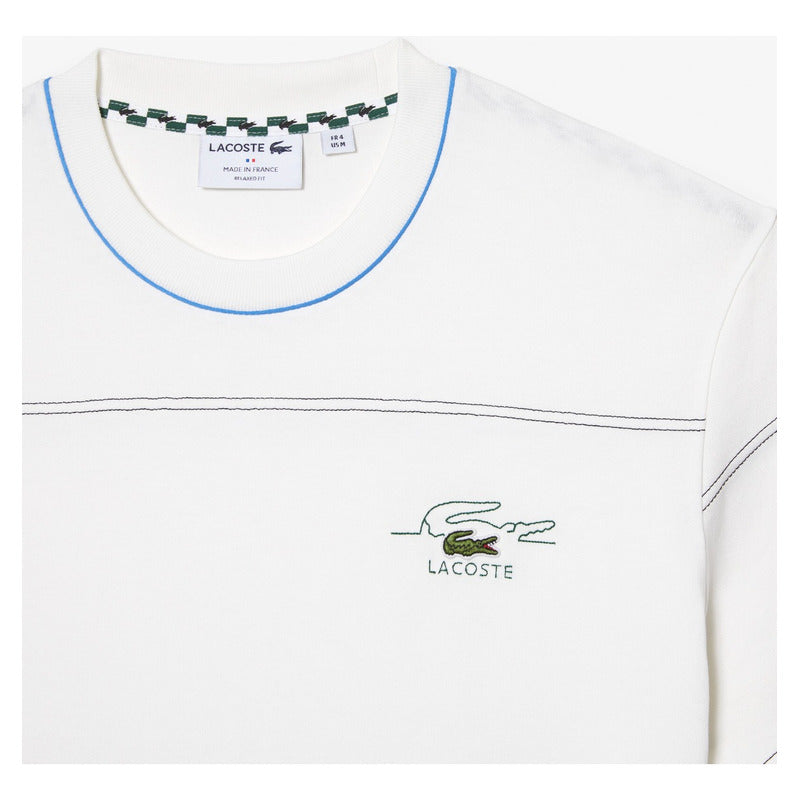Playera Lacoste Vintage Blanco Rallas Verdes Mod. Th5364