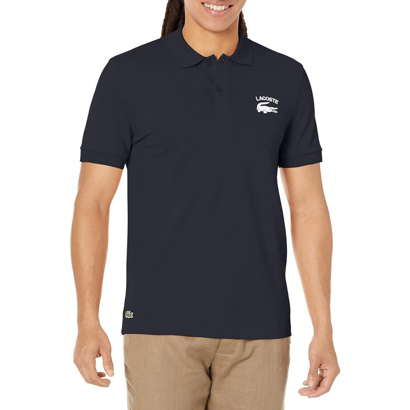 Playera Lacoste Polo Pique Azul Logo Tejido Ph9535