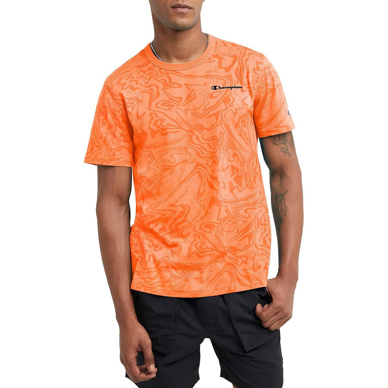 Camiseta Champion Classic Aop , Hombre Naranja Marmol T8754p