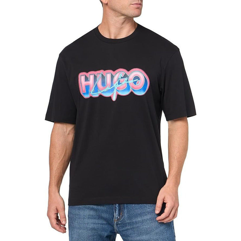Playera Hugo Men's Spraypaint Regular Fit Black Pepper 8001s