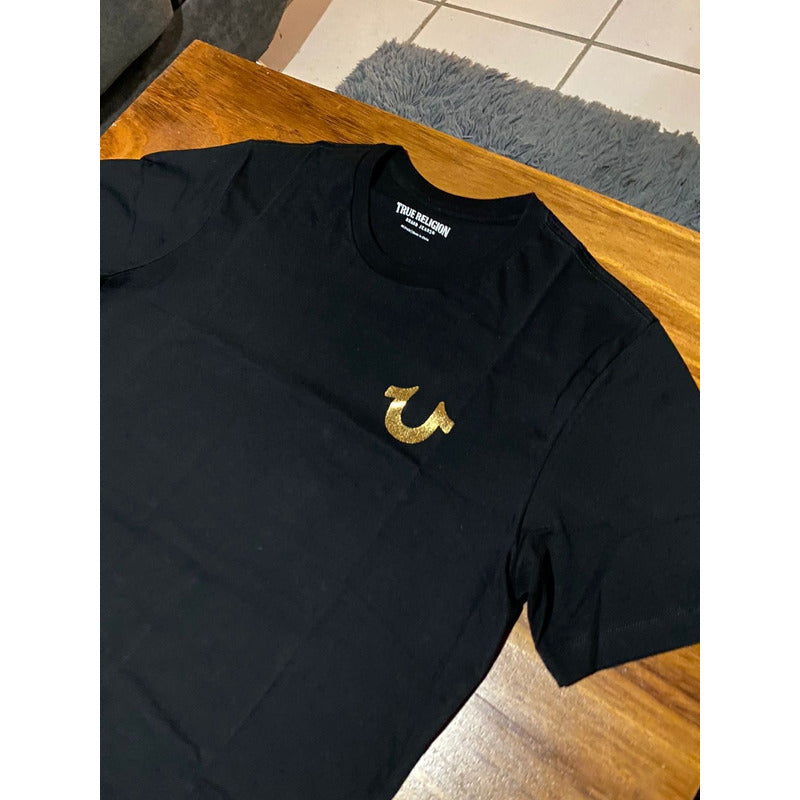 Playera True Religion Negro  Logo Rojo Animado Trasero True