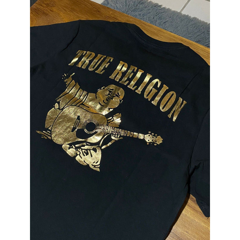 Playera True Religion Negro  Logo Rojo Animado Trasero True